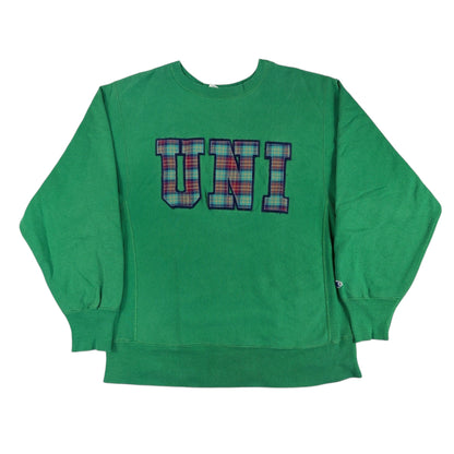 80's Champion リバースウィーブ UNI チェック ワッペン グリーン スウェット L 正面