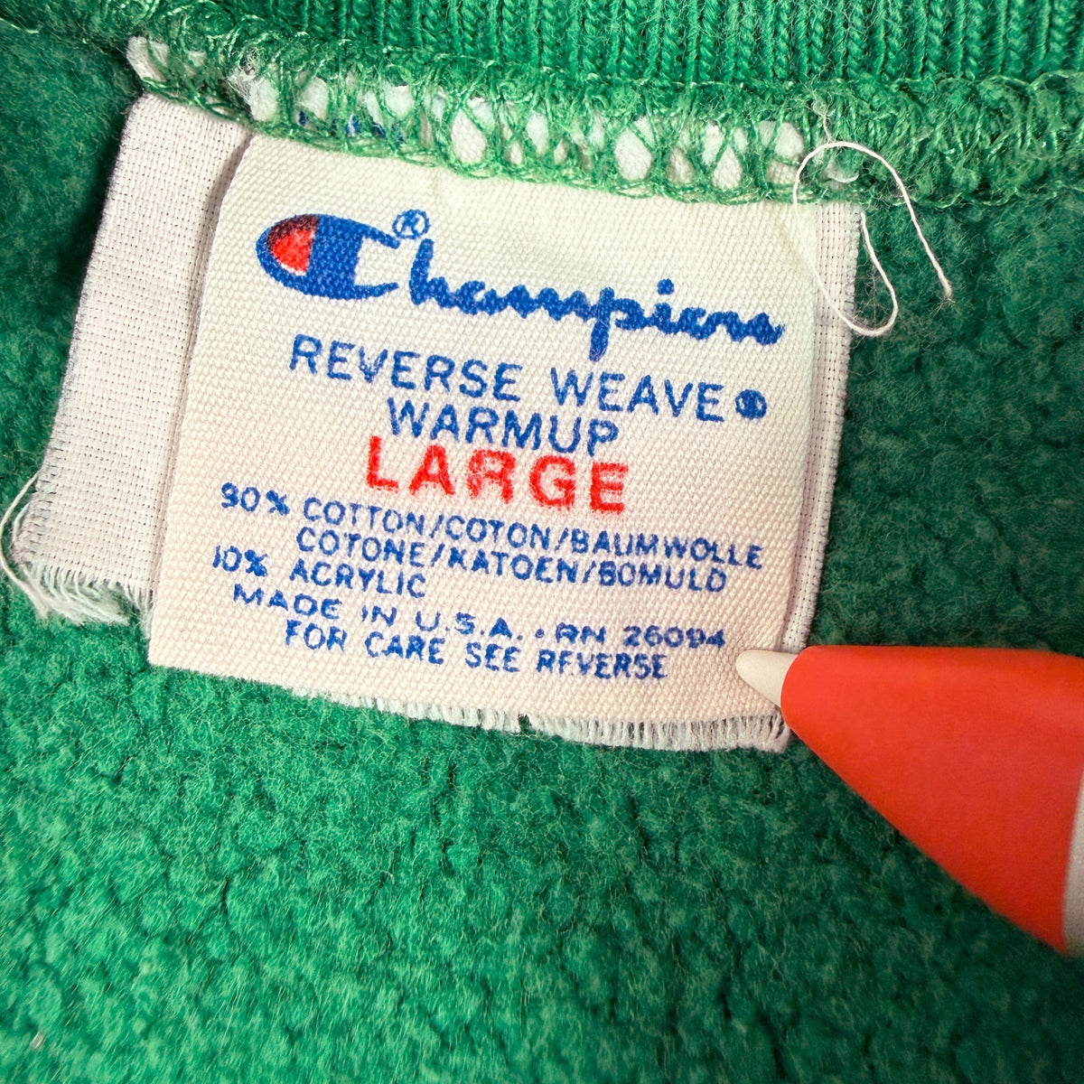 Champion REVERSE WEAVE プリントタグ LARGE コットン90% アクリル10% MADE IN U.S.A. RN 26094