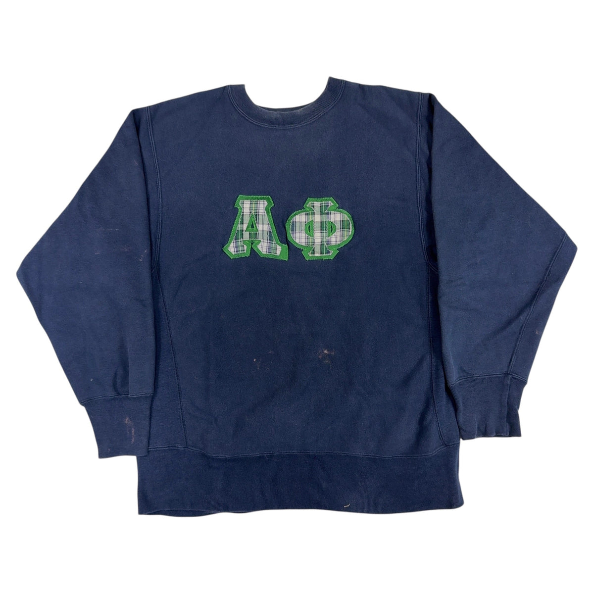 80's Champion リバースウィーブ ΑΦ チェック ワッペン ネイビー スウェット L 正面
