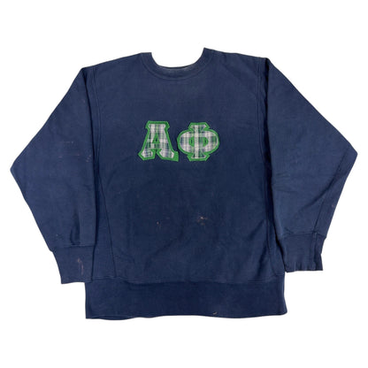 80's Champion リバースウィーブ ΑΦ チェック ワッペン ネイビー スウェット L 正面