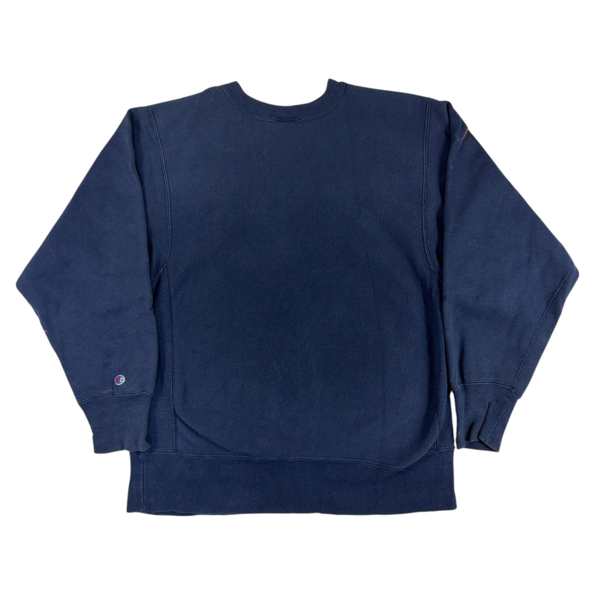 80's Champion リバースウィーブ ネイビー スウェット 背面（左袖にCロゴ）