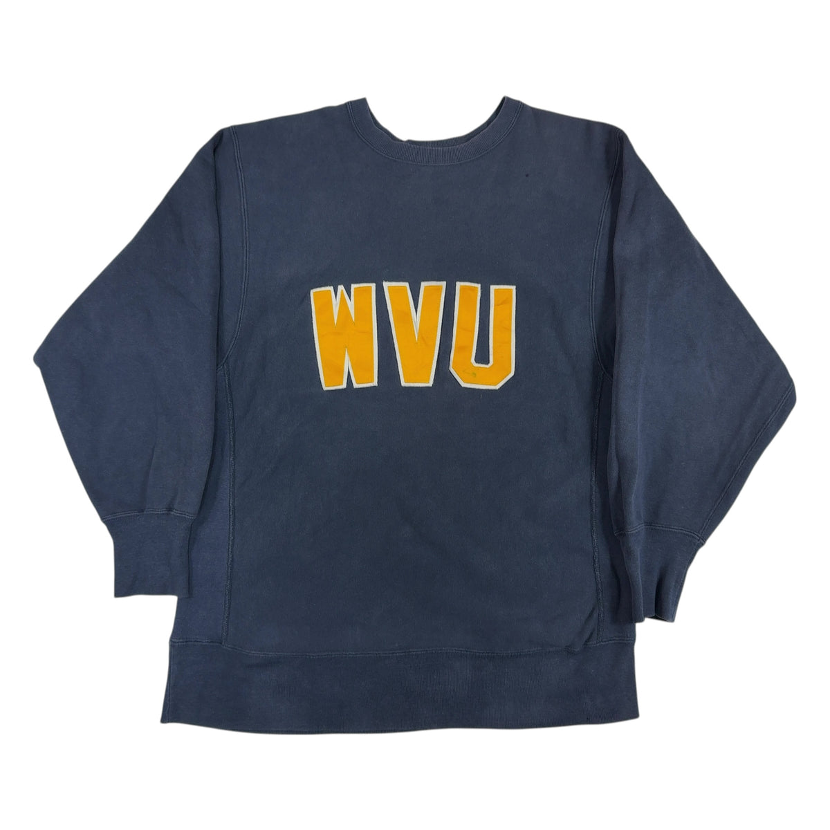 90's Champion リバースウィーブ WVU ワッペン ネイビー スウェット XL 正面