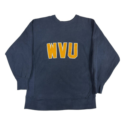 90's Champion リバースウィーブ WVU ワッペン ネイビー スウェット XL 正面