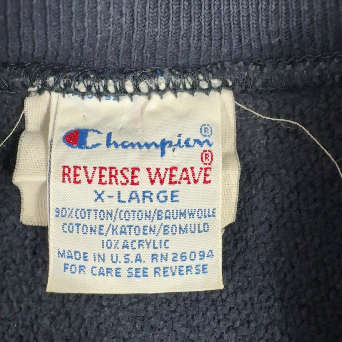 Champion REVERSE WEAVE 刺繍タグ X-LARGE コットン90% アクリル10% MADE IN U.S.A. RN 26094