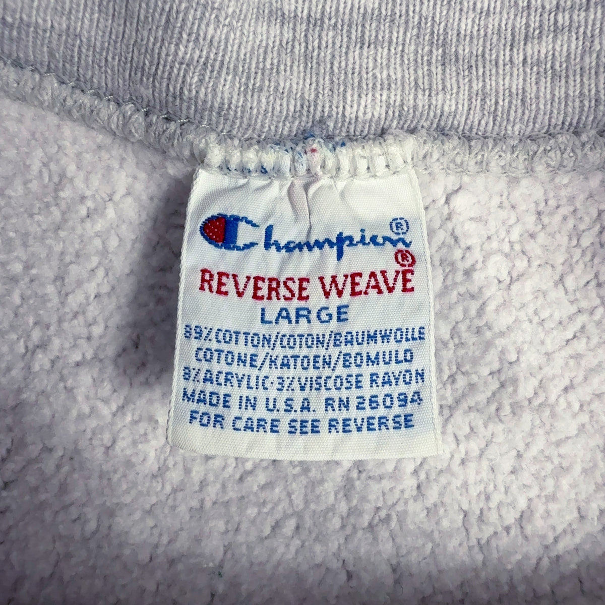 Champion REVERSE WEAVE 刺繍タグ LARGE コットン89% アクリル8% レーヨン3% MADE IN U.S.A. RN 26094