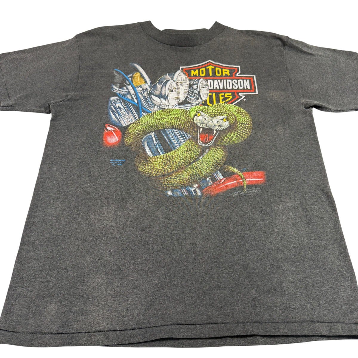90's ハーレーダビッドソン 3D Emblem スネークTシャツ M 正面引き フェード