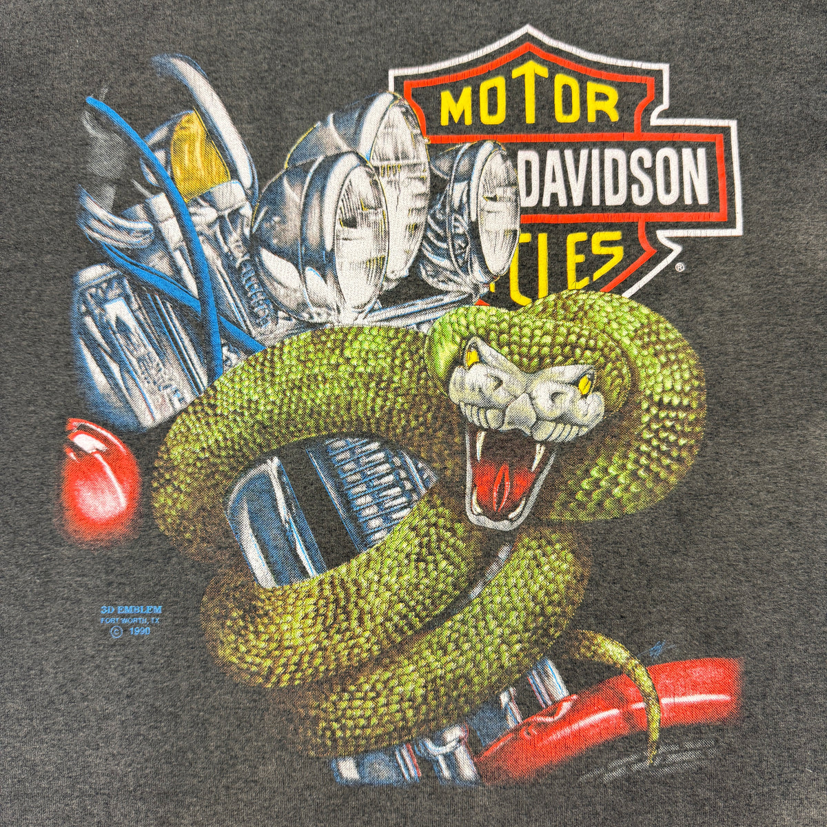 90's ハーレーダビッドソン 3D Emblem スネークTシャツ M プリント全体