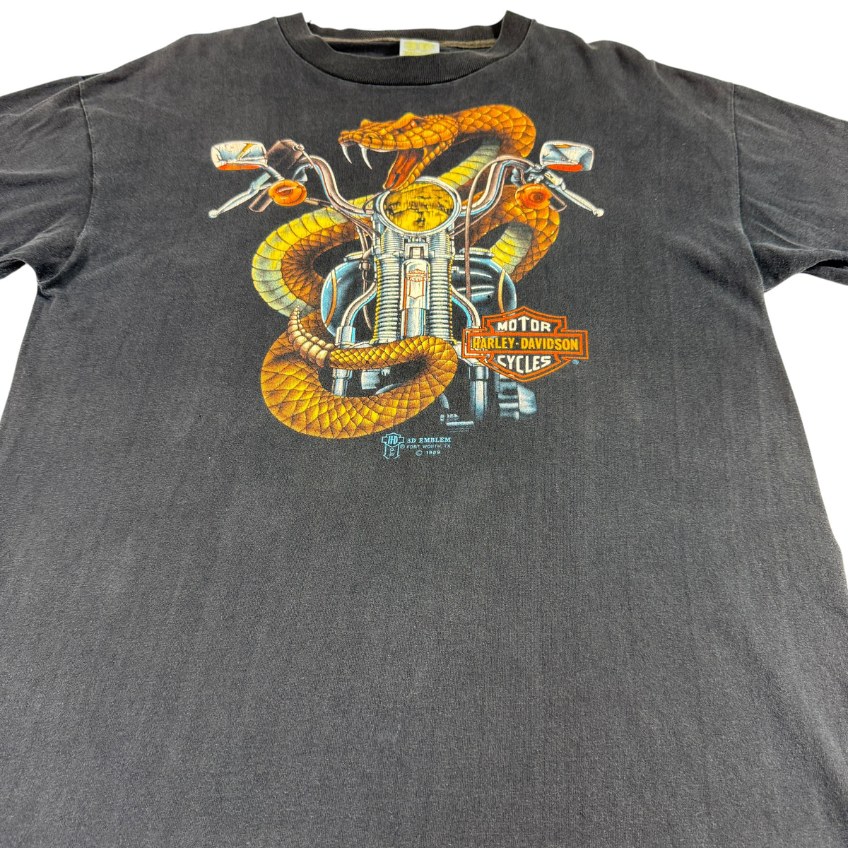 80's ハーレーダビッドソン 3D Emblem スネークTシャツ プリント引き