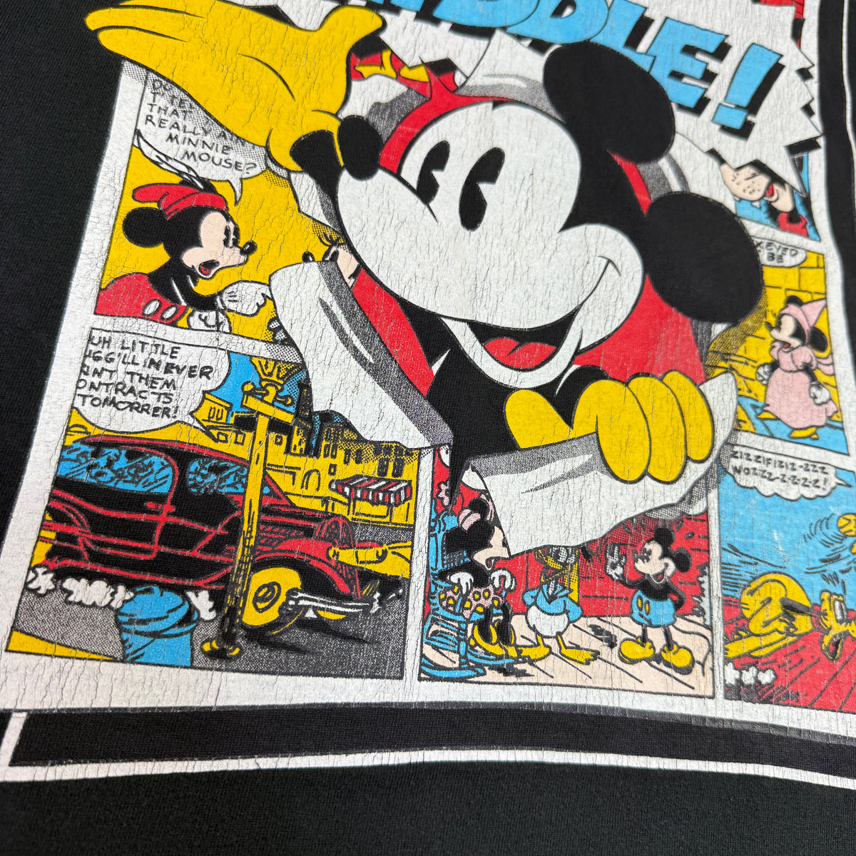 90's Mickey & Co. ミッキーマウス コミック柄 Tシャツ プリントアップ(ひび割れの質感)