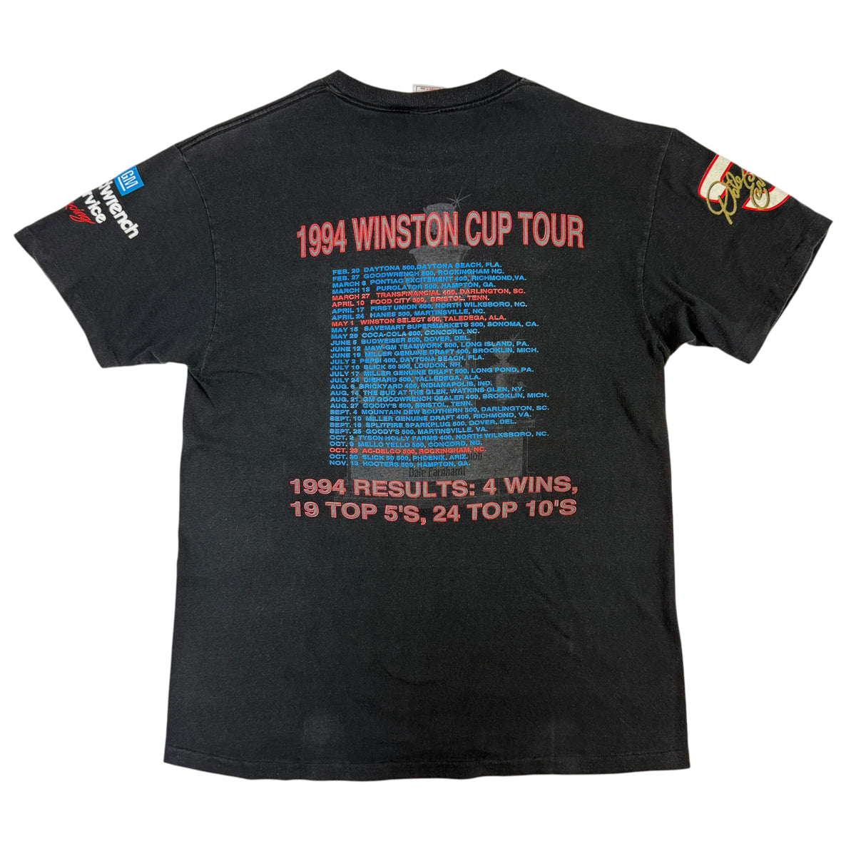 同Tシャツ 背面全体 1994 WINSTON CUP TOUR のレース日程プリント