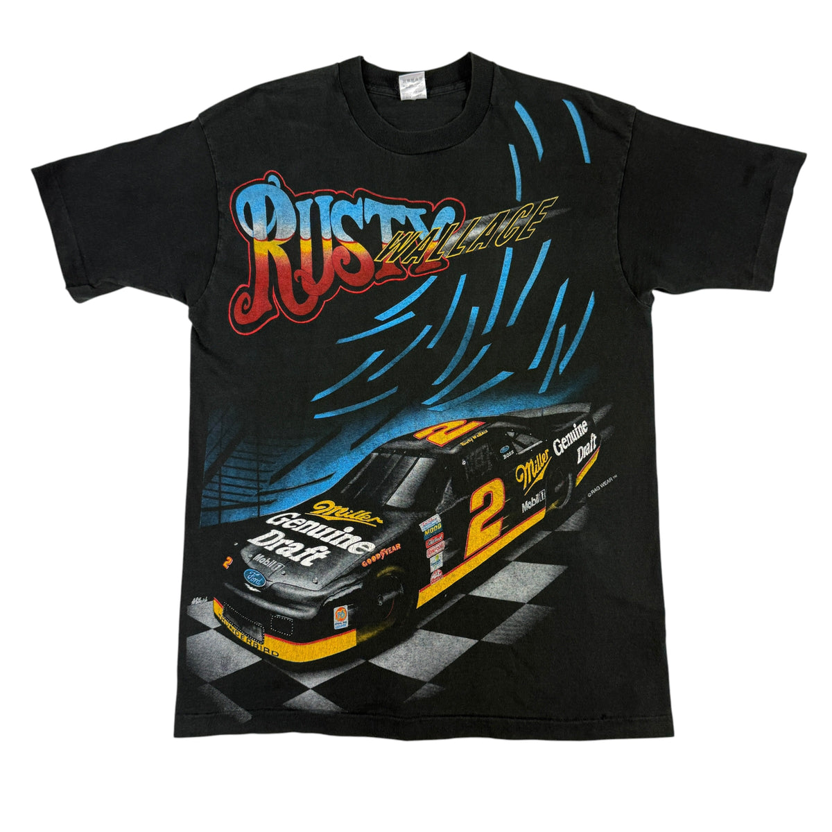 90's NASCAR ラスティ・ウォレス Miller Genuine Draft 総柄Tシャツ 正面全体