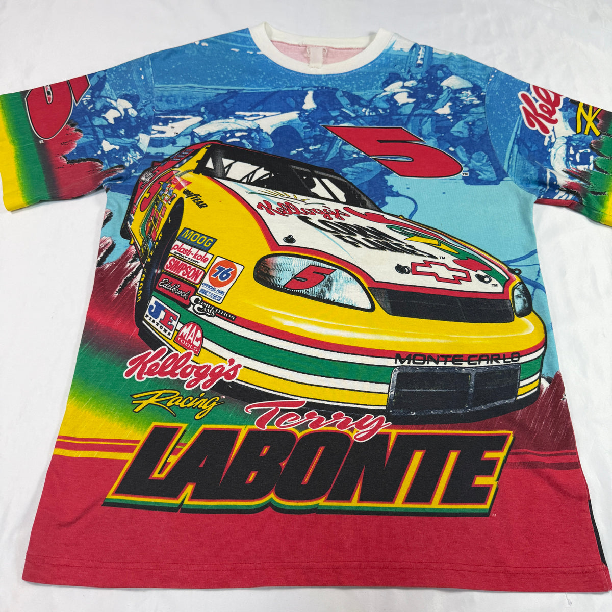 90's NASCAR Terry Labonte #5 Kellogg's Racing 総柄Tシャツ 正面全体（別カット）