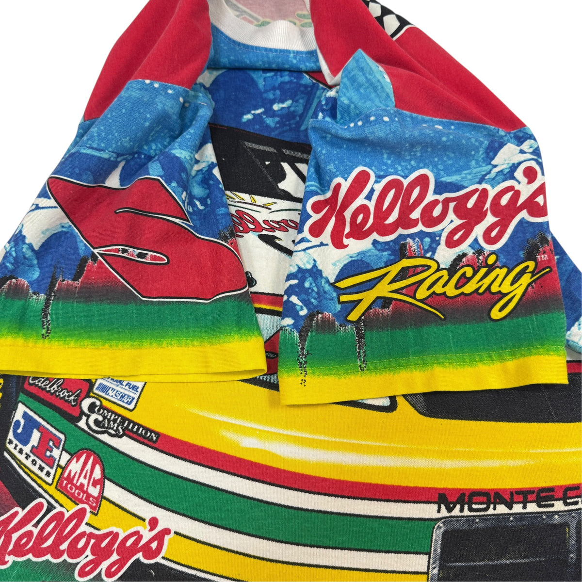 90's NASCAR Terry Labonte #5 Kellogg's Racing 総柄Tシャツ 袖のKellogg's Racingプリント