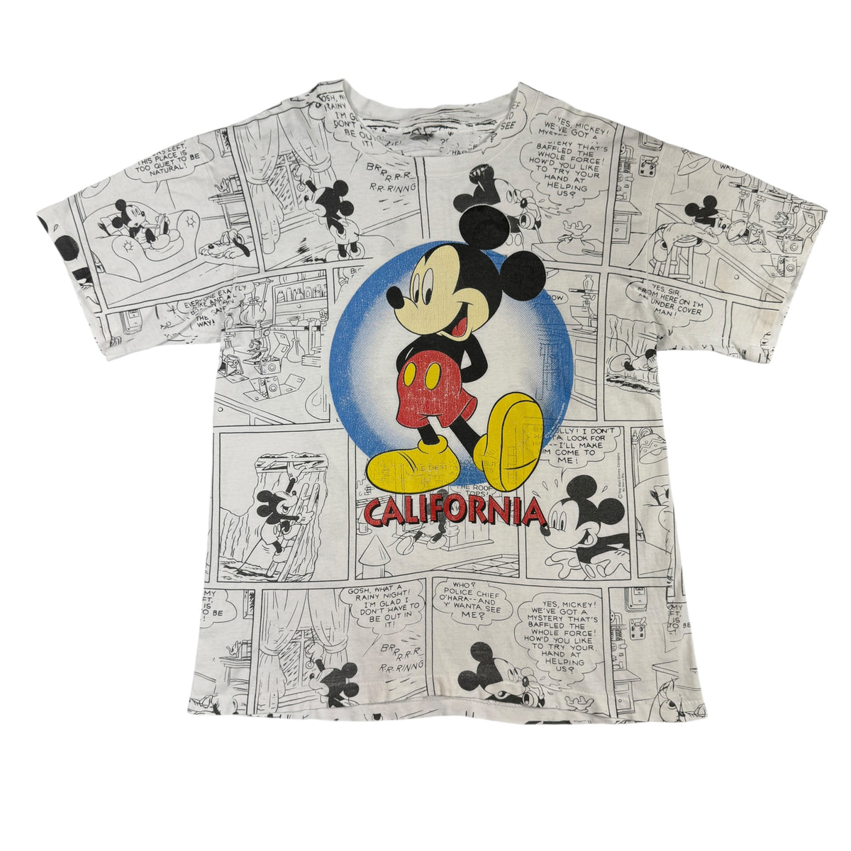 Vintage Disney ミッキーマウス CALIFORNIA コミック総柄Tシャツ 正面全体