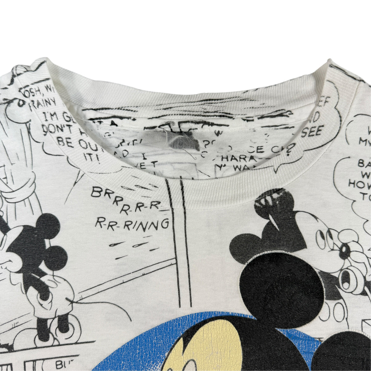 Vintage Disney ミッキーマウス コミック総柄Tシャツ 首元引き（タグ切り取り跡）