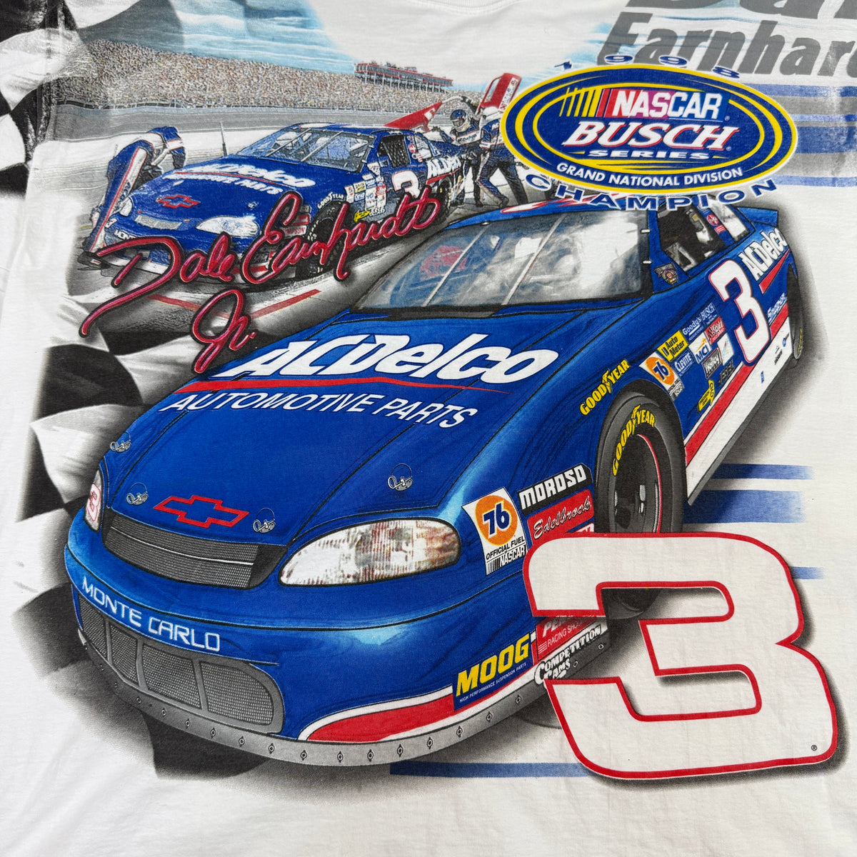 90's NASCAR Dale Earnhardt Jr. #3 総柄Tシャツ 正面プリント寄り ACDelcoマシン
