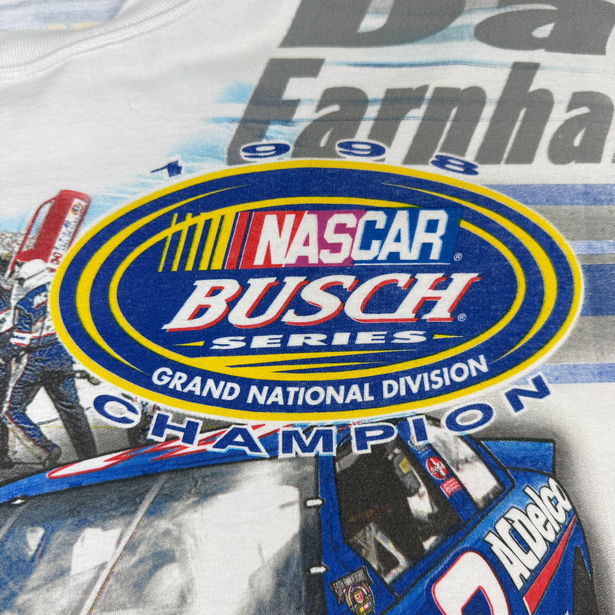 90's NASCAR Dale Earnhardt Jr. #3 総柄Tシャツ NASCAR BUSCH SERIES 1998 CHAMPION ロゴ寄り