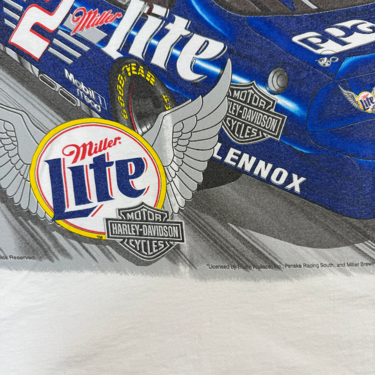 90's NASCAR Rusty Wallace #2 総柄Tシャツ Miller Lite ウイングロゴ寄り