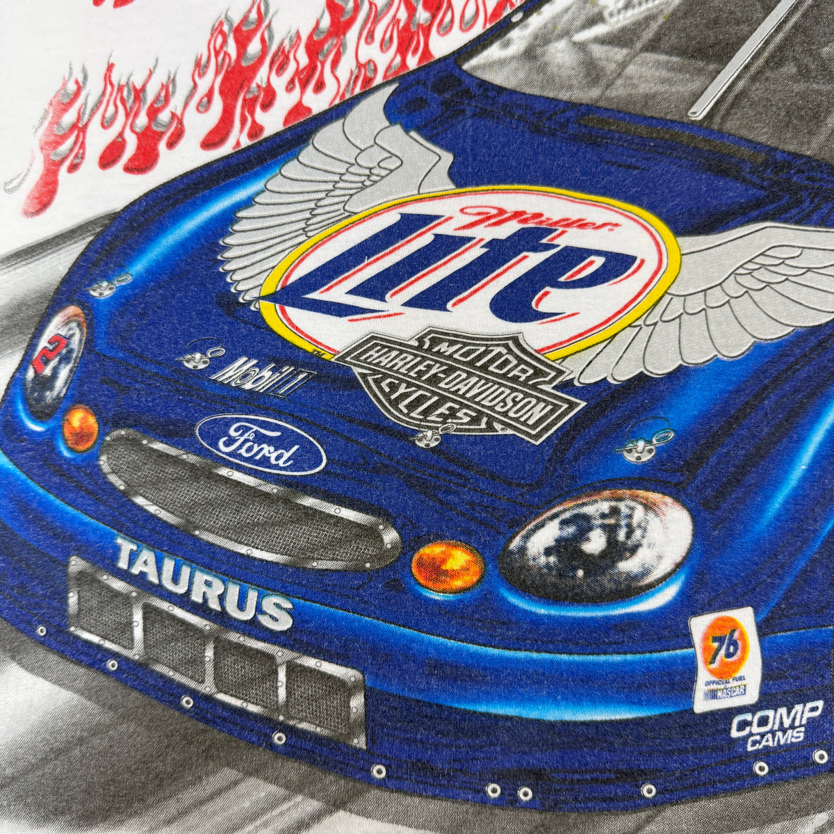 90's NASCAR Rusty Wallace #2 総柄Tシャツ Ford Taurusのフロントプリント寄り