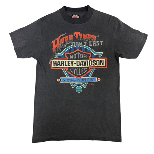 90's Harley-Davidson 3D Emblem HARD TIMES DON'T LAST Tシャツ 正面全体