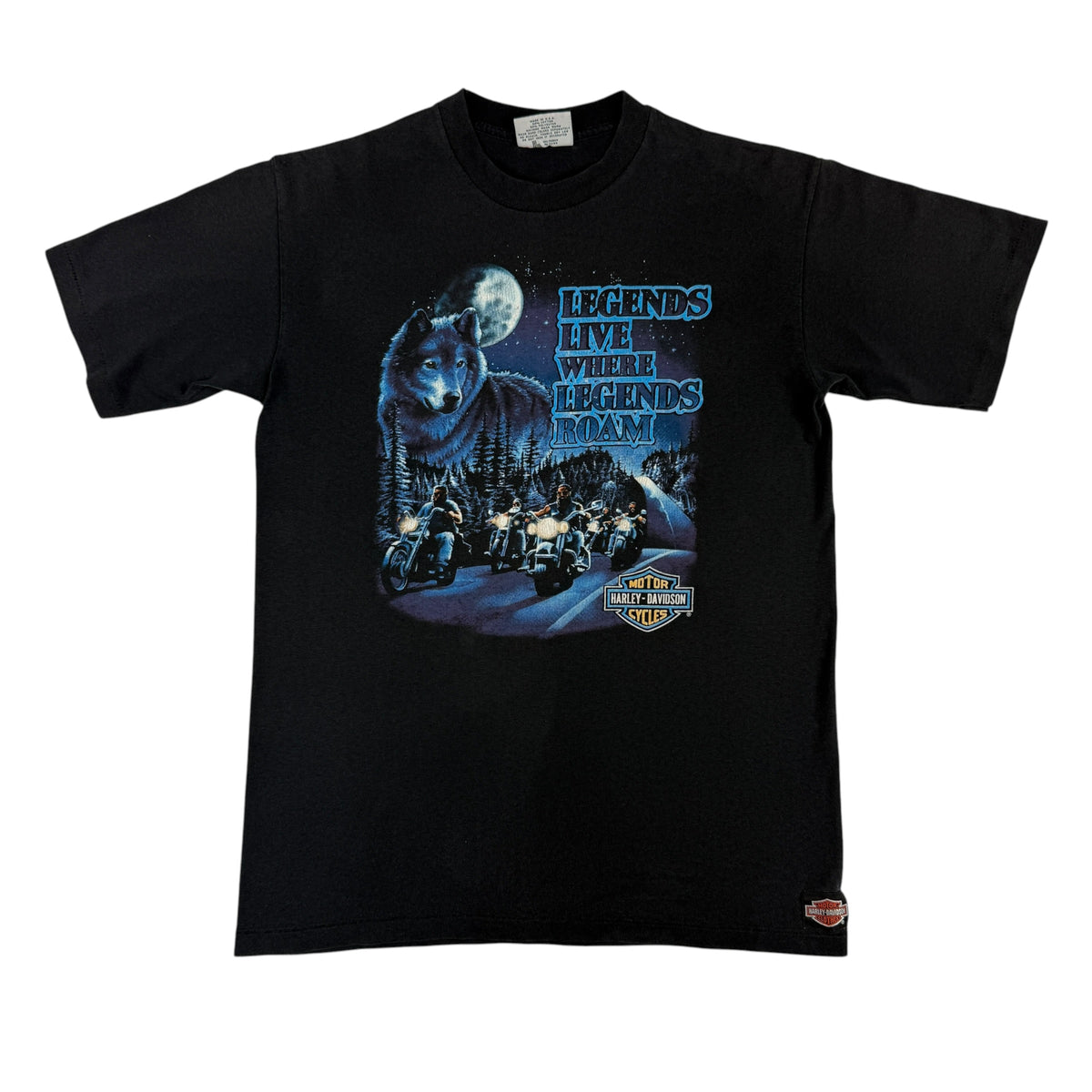 90's Harley-Davidson LEGENDS LIVE WHERE LEGENDS ROAM STURGIS 1991 ブラック Tシャツ L 正面全体