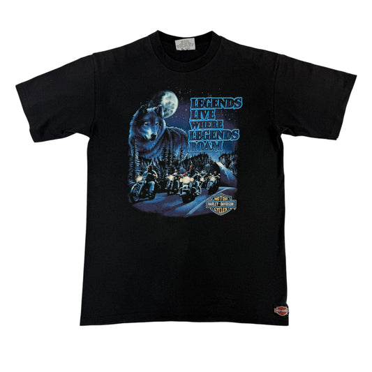 90's Harley-Davidson LEGENDS LIVE WHERE LEGENDS ROAM STURGIS 1991 ブラック Tシャツ L 正面全体