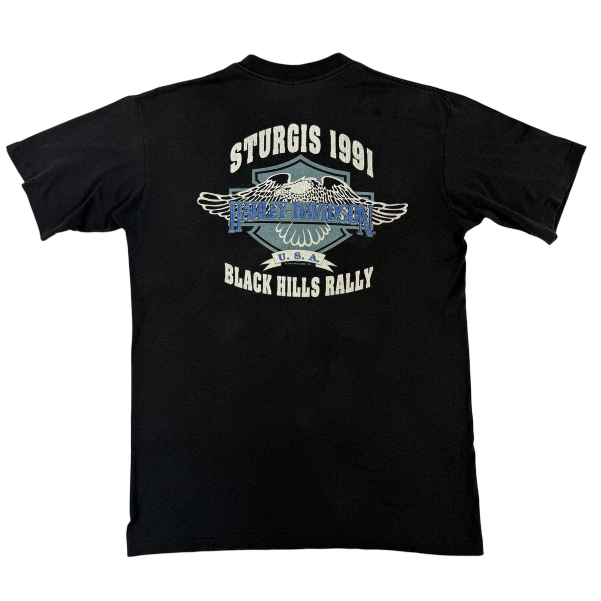 90's Harley-Davidson LEGENDS LIVE WHERE LEGENDS ROAM STURGIS 1991 ブラック Tシャツ L 背面全体