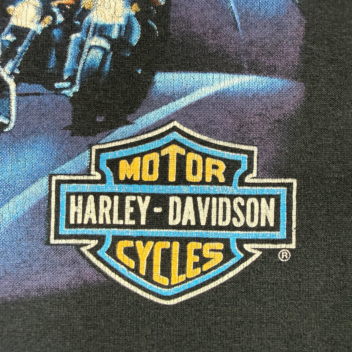 90's Harley-Davidson LEGENDS LIVE WHERE LEGENDS ROAM STURGIS 1991 ブラック Tシャツ L フロントプリント超寄り MOTOR HARLEY-DAVIDSON CYCLES ロゴ プリントのひび割れ