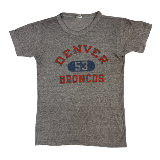 80's Champion DENVER BRONCOS 53 染み込みプリント ヴィンテージTシャツ M 正面全体