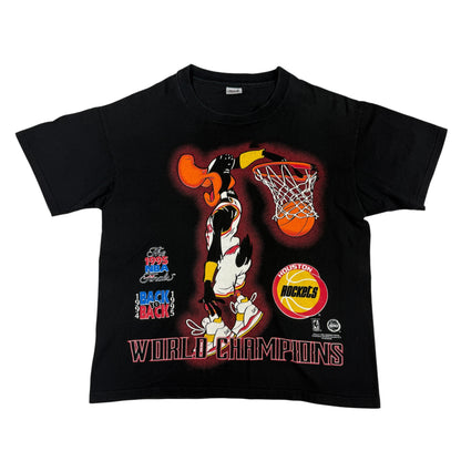 90's Looney Tunes ダフィー・ダック × ヒューストン・ロケッツ NBA ヴィンテージTシャツ XL 正面全体