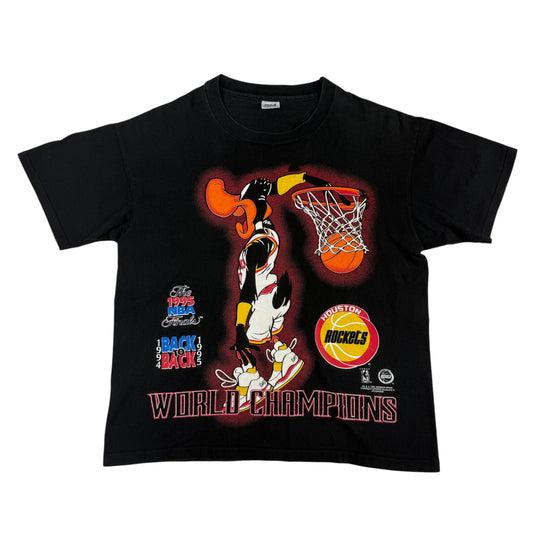 90's Looney Tunes ダフィー・ダック × ヒューストン・ロケッツ NBA ヴィンテージTシャツ XL 正面全体
