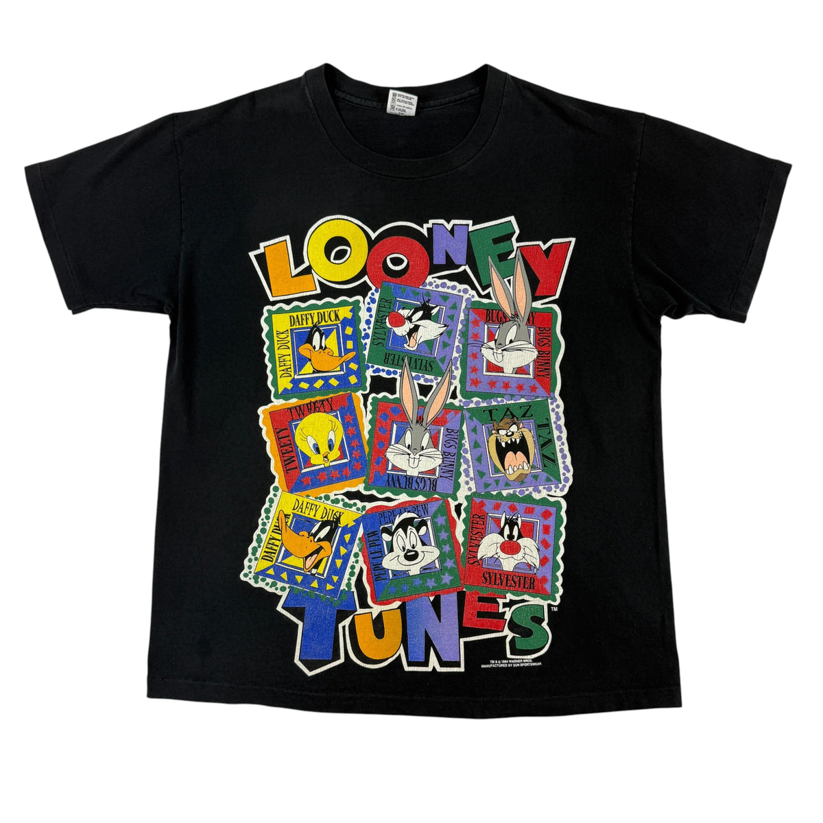 90's Looney Tunes キャラクター スタンプ柄 ヴィンテージTシャツ XL 正面全体