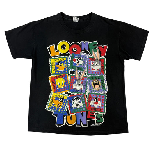 90's Looney Tunes キャラクター スタンプ柄 ヴィンテージTシャツ XL 正面全体