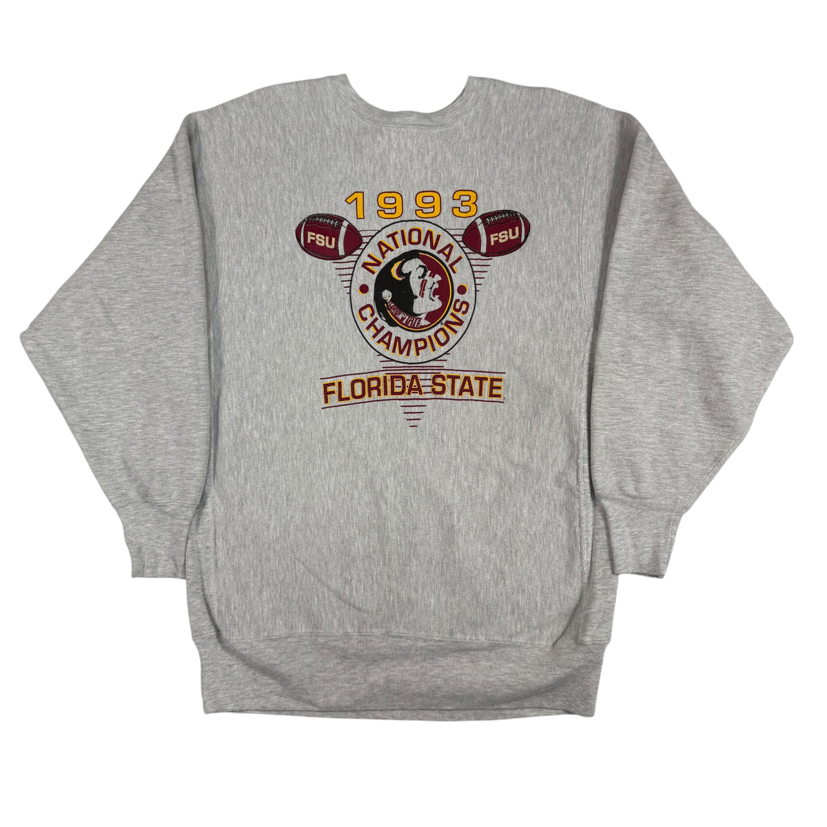 90's Champion リバースウィーブ 1993 NATIONAL CHAMPIONS FLORIDA STATE スウェット グレー 正面全体