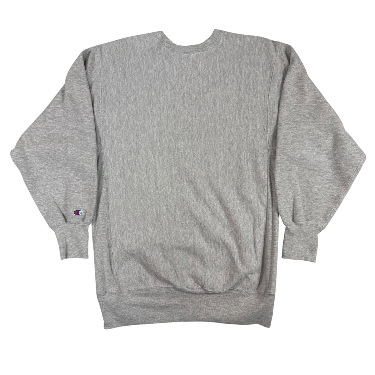 Champion リバースウィーブ スウェット グレー 背面全体 無地と左袖のCワッペン