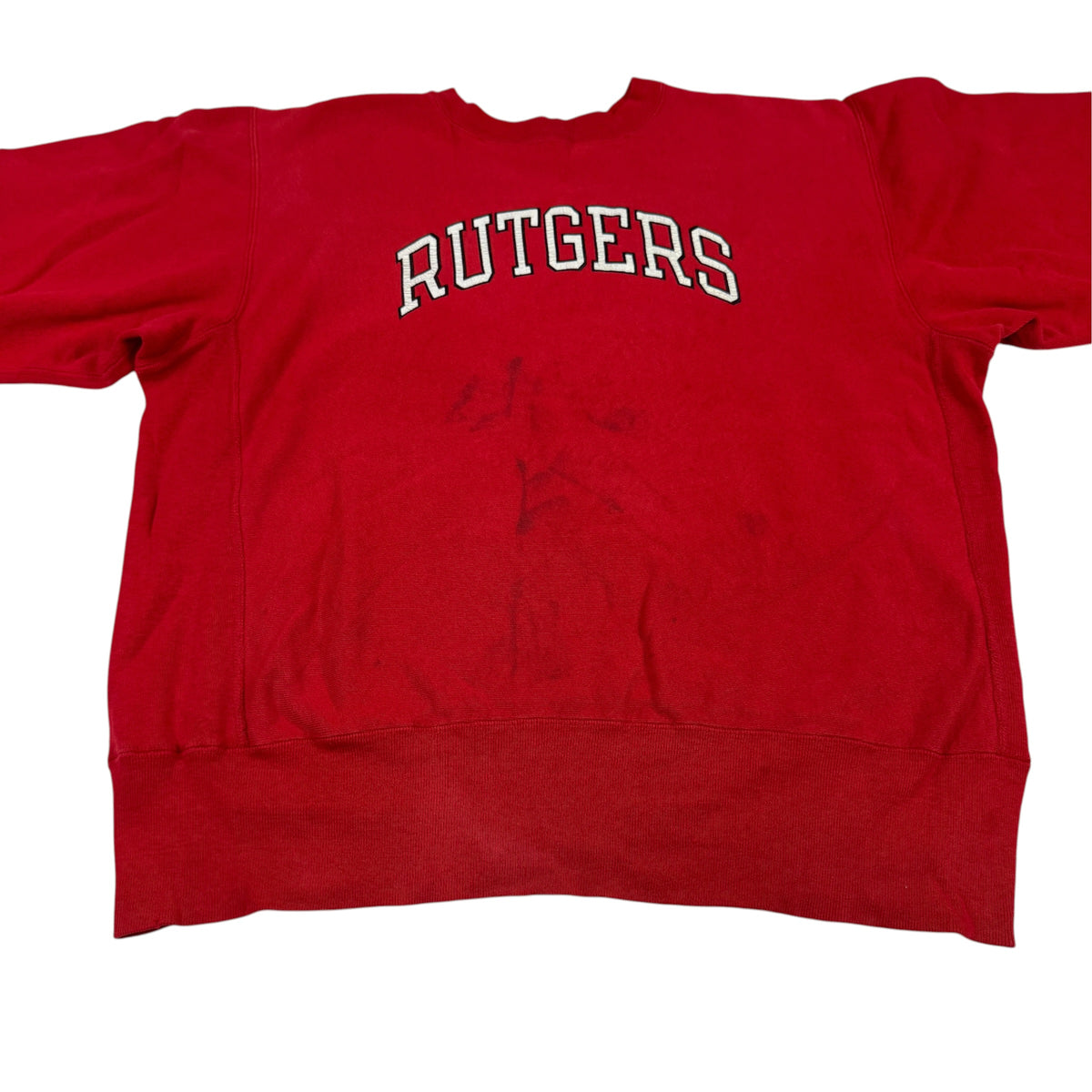 Champion リバースウィーブ RUTGERS 正面全体（前身頃のシミが分かるカット）