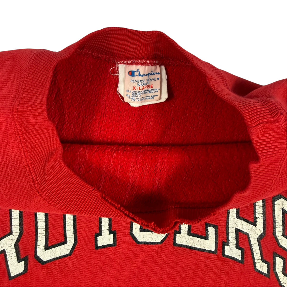 Champion リバースウィーブ RUTGERS 首元のタグ（引き）