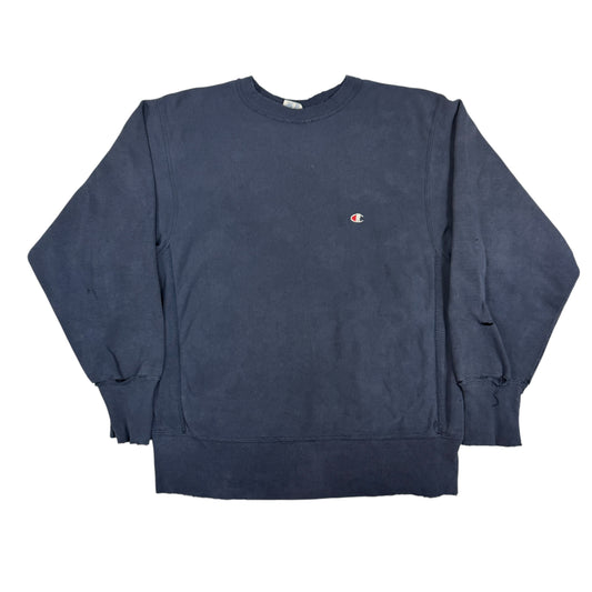80's Champion リバースウィーブ 無地 Cロゴ ネイビー ボロ スウェット L 正面全体