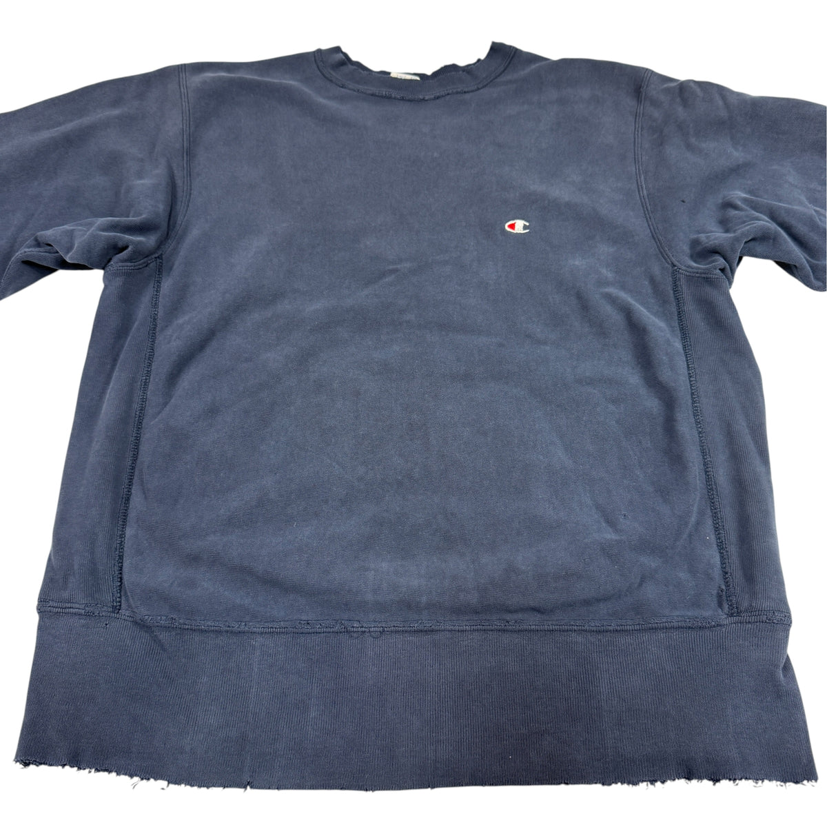 80's Champion リバースウィーブ 無地 Cロゴ ネイビー ボロ スウェット L 正面 上半身引き