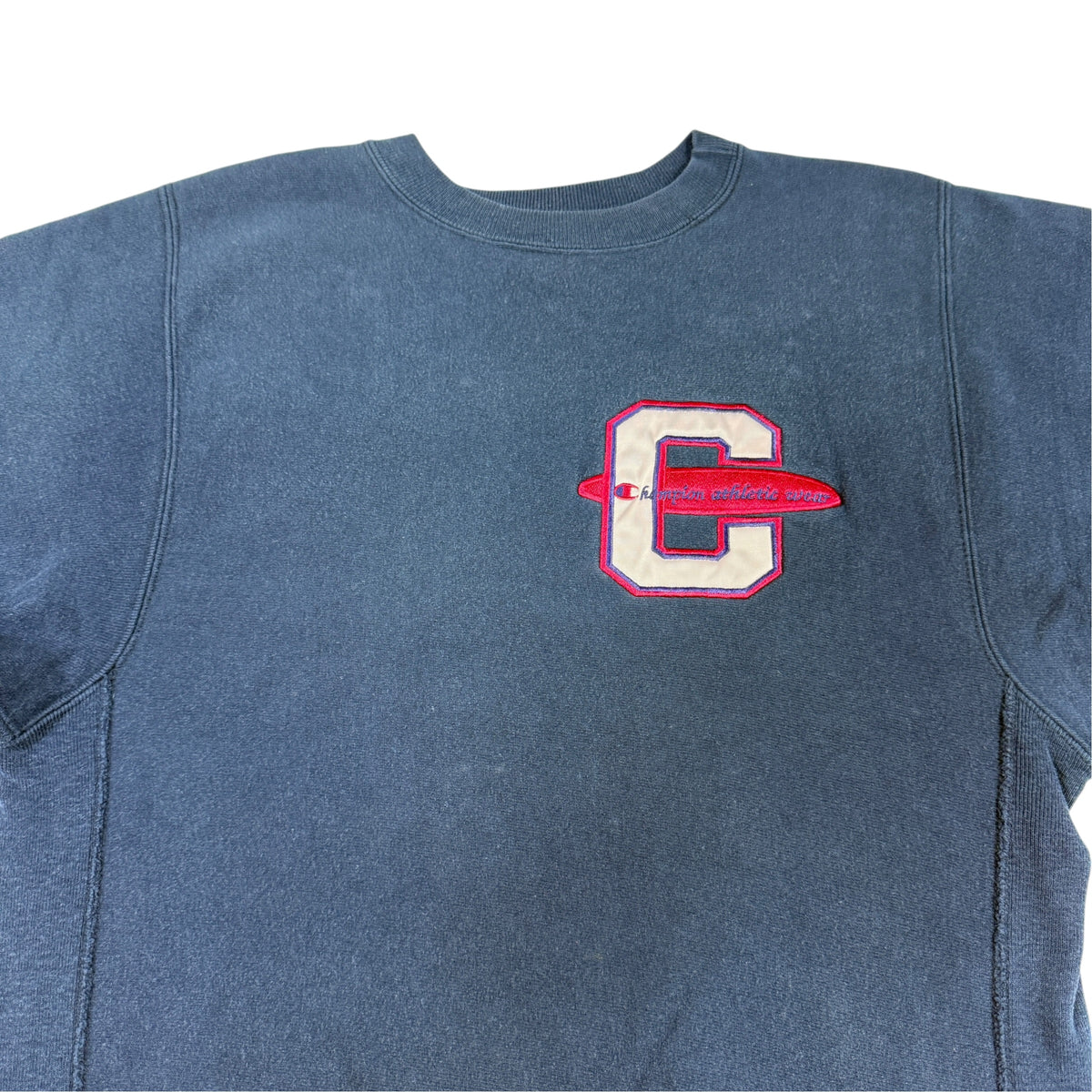 90's Champion リバースウィーブ Cエンブレム刺繍 ネイビー スウェット M 胸エンブレム引き