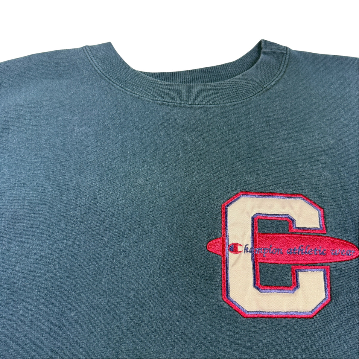 90's Champion リバースウィーブ Cエンブレム刺繍 ネイビー スウェット M 胸エンブレム寄り