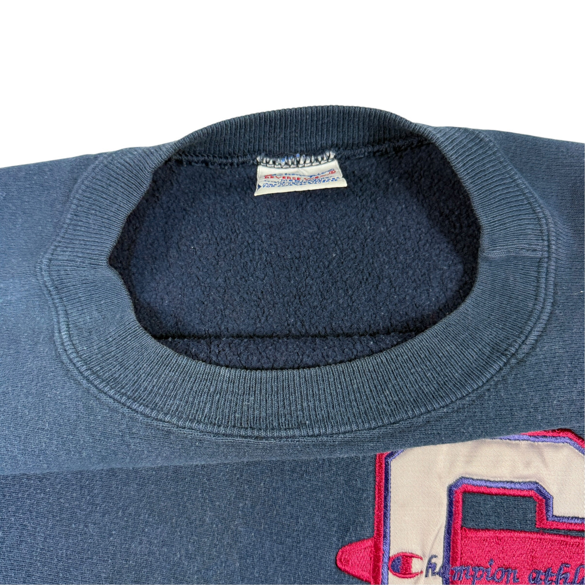 90's Champion リバースウィーブ Cエンブレム刺繍 ネイビー スウェット M 首元タグ引き