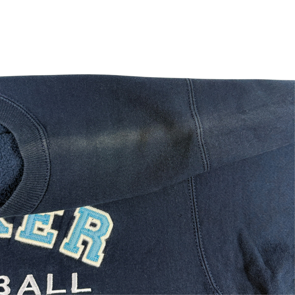 90's Champion リバースウィーブ MACKER BASKETBALL ネイビー スウェット XL 肩〜袖 フェードの色ムラ
