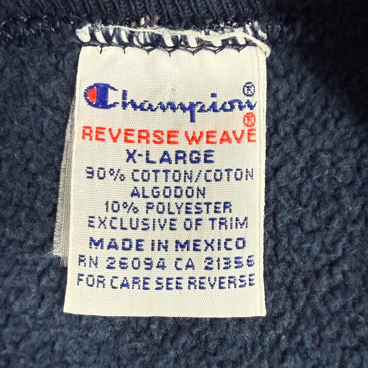 90's Champion リバースウィーブ 刺繍タグ X-LARGE MADE IN MEXICO RN 26094 寄り