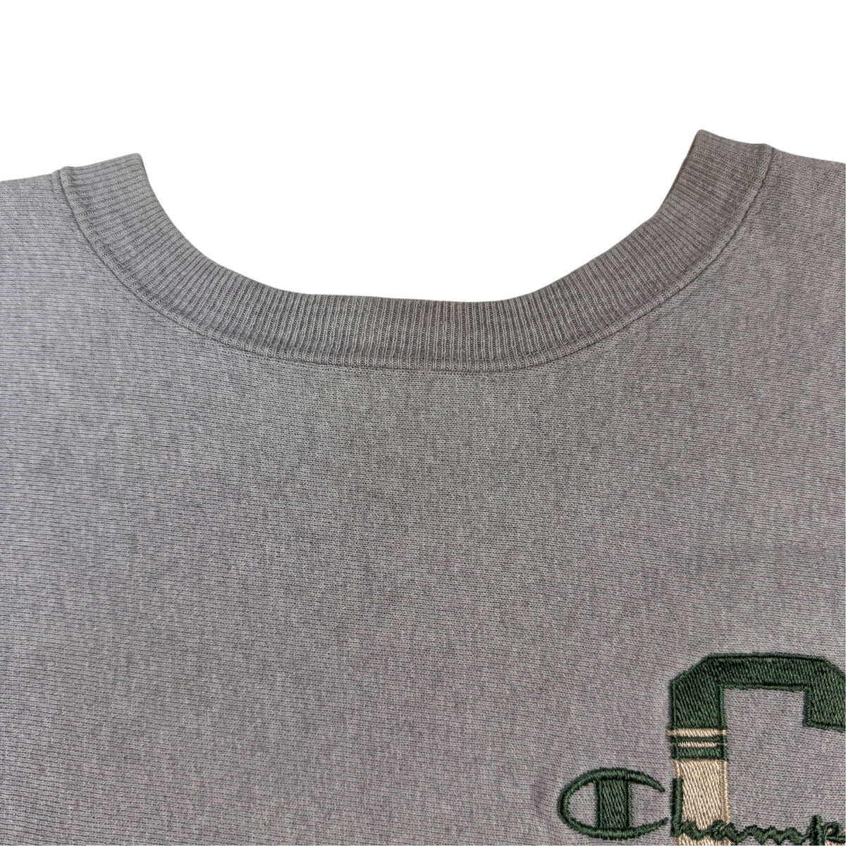 90's Champion リバースウィーブ C×スクリプトロゴ刺繍 グレー スウェット L 胸ロゴ寄り