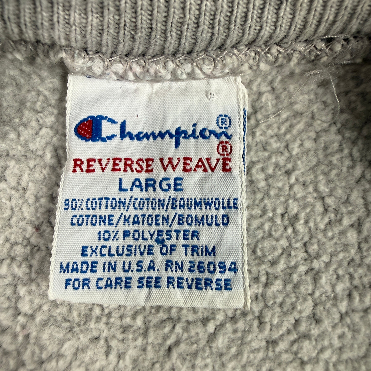 90's Champion リバースウィーブ 刺繍タグ LARGE MADE IN U.S.A. RN 26094 寄り
