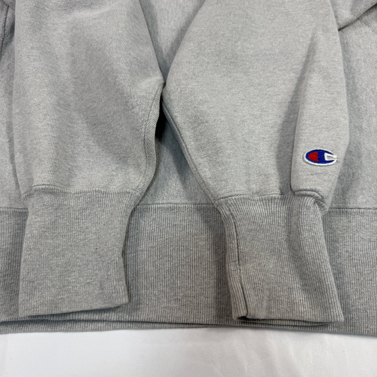 90's Champion リバースウィーブ C×スクリプトロゴ刺繍 グレー スウェット L 左袖 Cロゴ引き