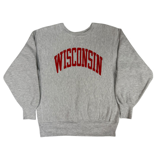 90's Champion リバースウィーブ WISCONSIN グレー スウェット L 正面全体