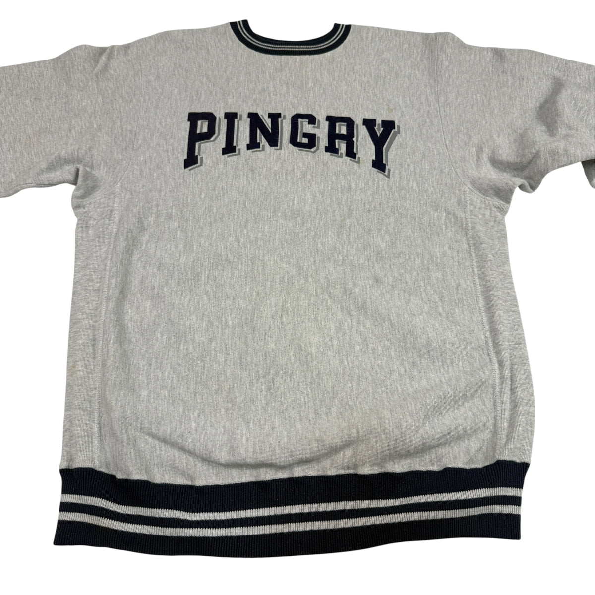 90's Champion リバースウィーブ PINGRY グレー スウェット XL 正面 上半身引き