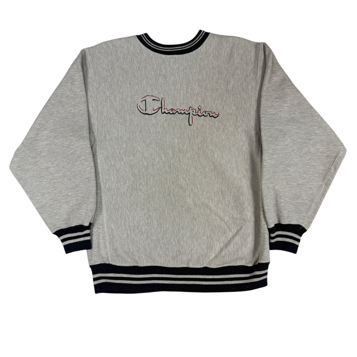 90's Champion リバースウィーブ Championスクリプトロゴ刺繍 グレー スウェット L 正面全体